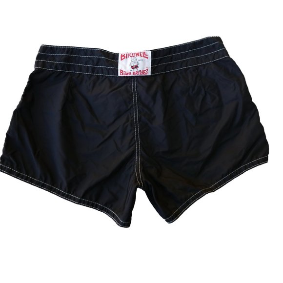 Birdwell Birdie Beach Britches Black Board Shorts White Stitching Nylon USA 6